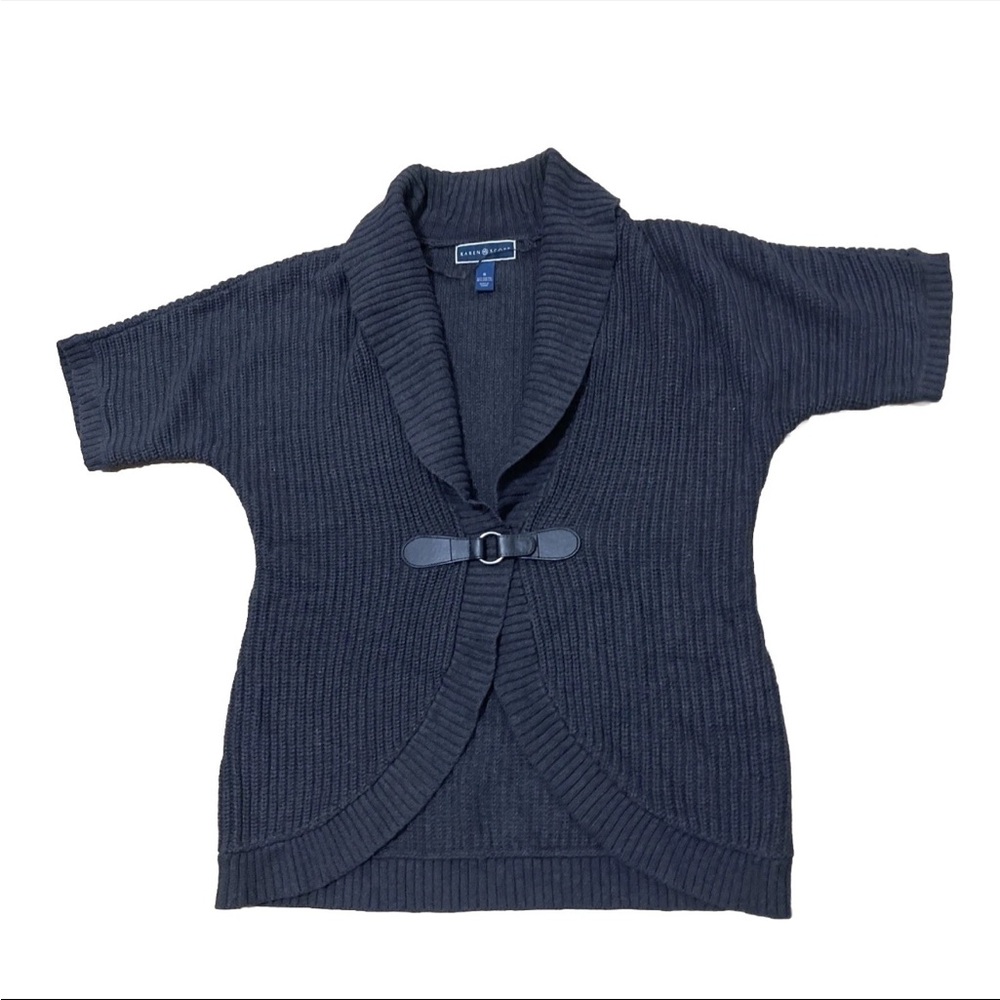 Karen Scott Shawl Neck Cardigan Women's S Gray Chunky Knit Short Sleeve Preppy S